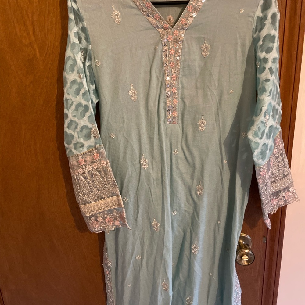 MARIA.B. Embroidered Light Blue 3 pc suit